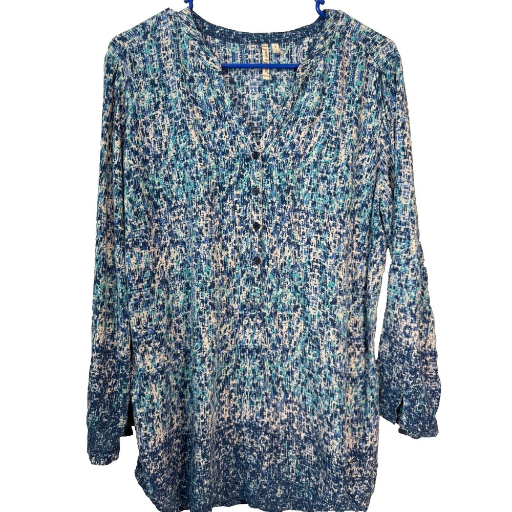 Grand & Greene Blue Multicolor Abstract Print Rayon Blouse Top Women's Size Smal